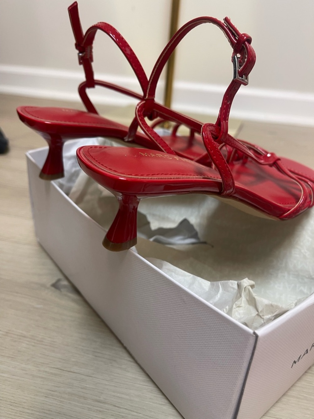 Marc Fisher New Raveny Strappy Kitten Heel Sandals in Red - Picture 6 of 9